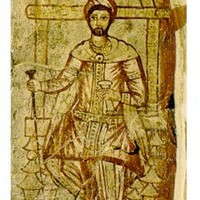 Peinture Miniature Persane Originale – Archange Raphaël Assis Sur Tapis Bukhara – 6,5x9 Pouces – Fait Main En Inde