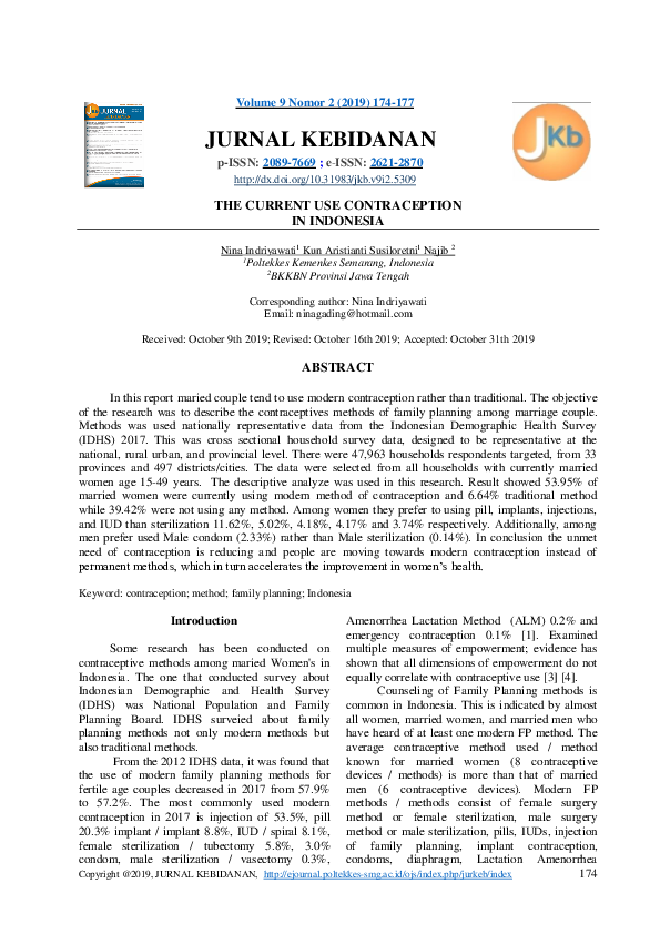 (PDF) The Current Use Contraception in Indonesia