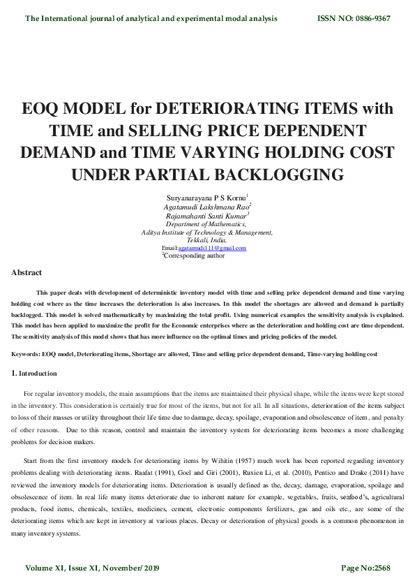 (PDF) EOQ MODEL for DETERIORATING ITEMS with TIME and SELLING PRICE ...