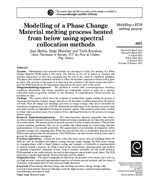 (PDF) Modelling of a Phase Change Material melting process heated from ...