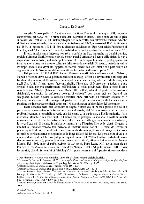 (PDF) Angelo Mosso: un approccio olistico alla fatica muscolare