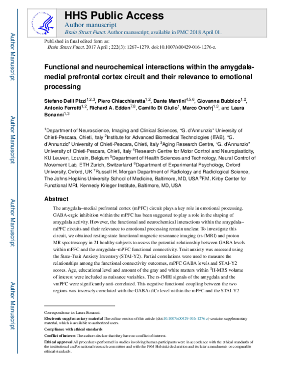 (PDF) Functional and neurochemical interactions within the amygdala ...