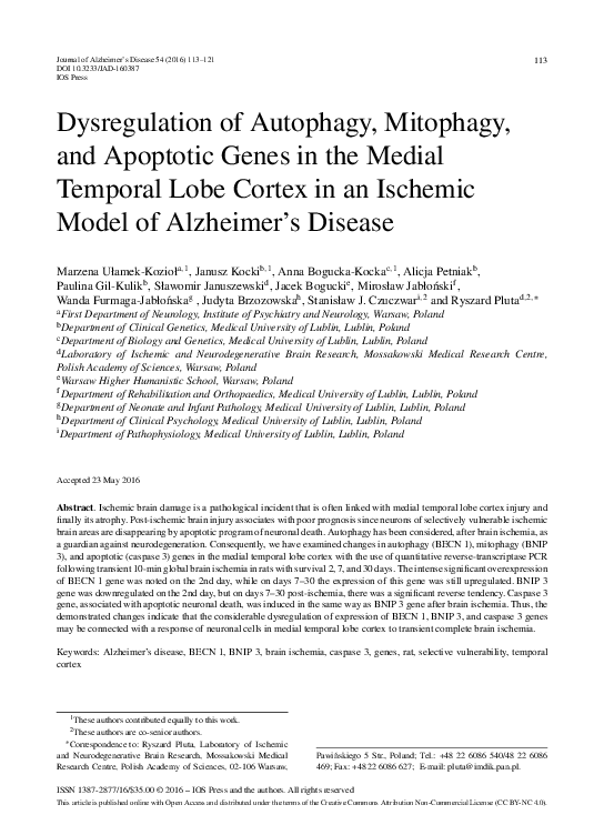 (PDF) Dysregulation of Autophagy, Mitophagy, and Apoptotic Genes in the ...