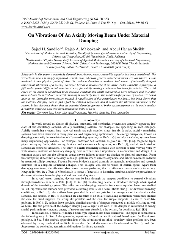 (PDF) On Vibrations Of An Axially Moving Beam Under Material Damping
