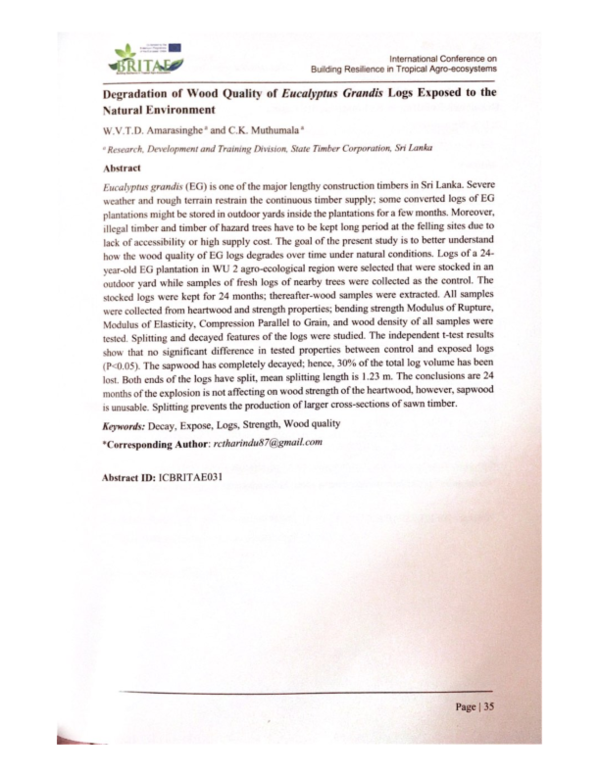 (PDF) DEGRADATION OF WOOD QUALITY OF Eucalyptus grandis LOGS EXPOSED TO ...
