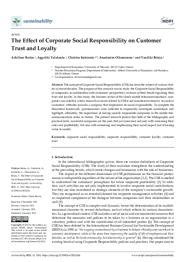 (PDF) The Effect of Corporate Social Responsibility on Customer Trust ...