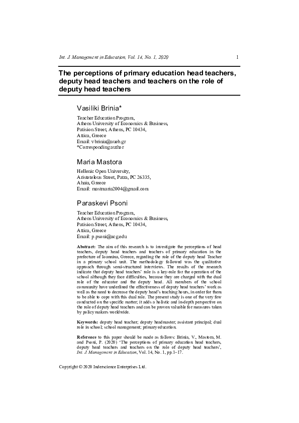 (PDF) The perceptions of primary education head teachers, deputy head ...
