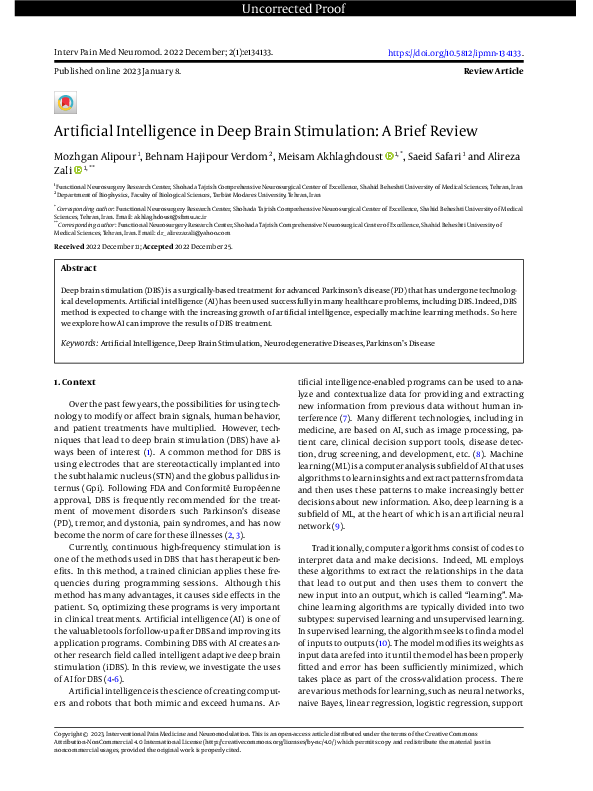 (PDF) Artificial Intelligence in Deep Brain Stimulation: A Brief Review
