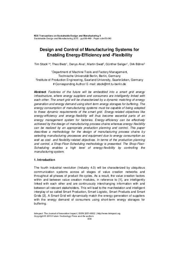 (PDF) Design and Control of Manufacturing Systems for Enabling Energy ...
