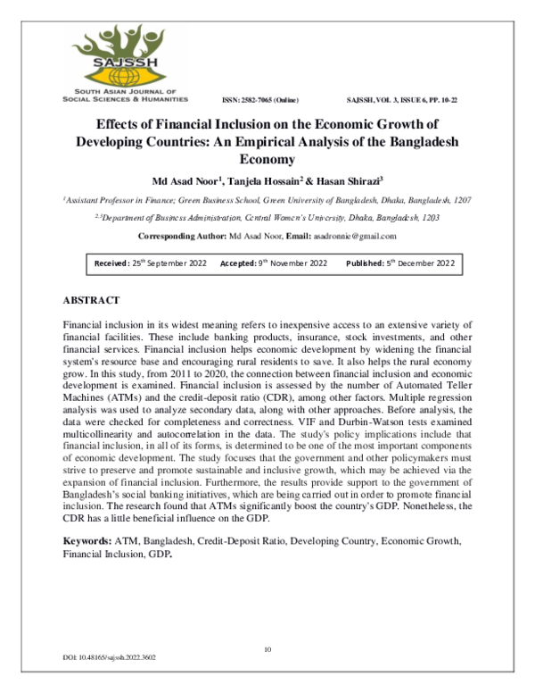 (PDF) Effects of Financial Inclusion on the Economic Growth of ...