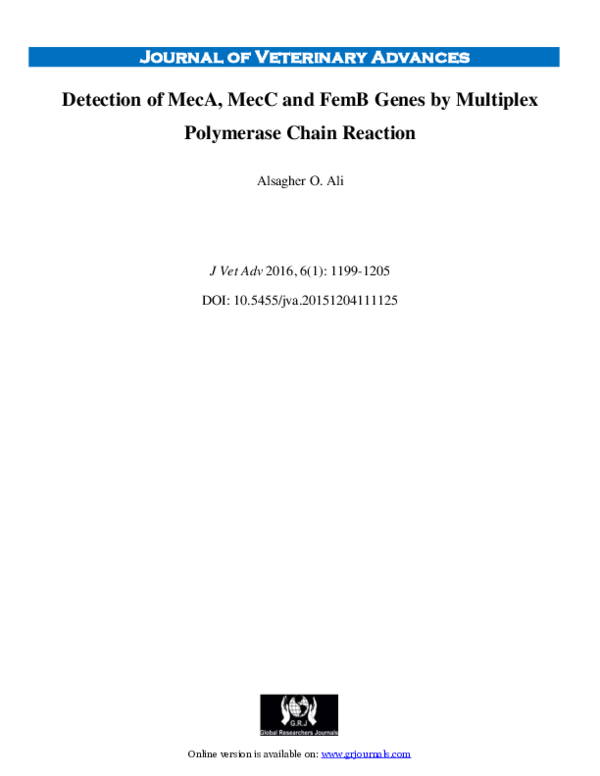(PDF) Detection of MecA, MecC and Femb Genes by Multiplex Polymerase ...