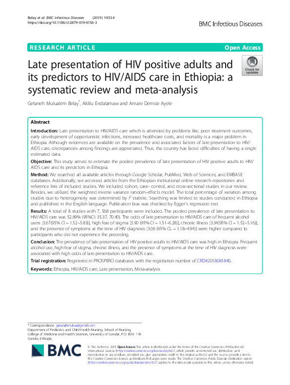 (PDF) Late presentation of HIV positive adults and its predictors to ...