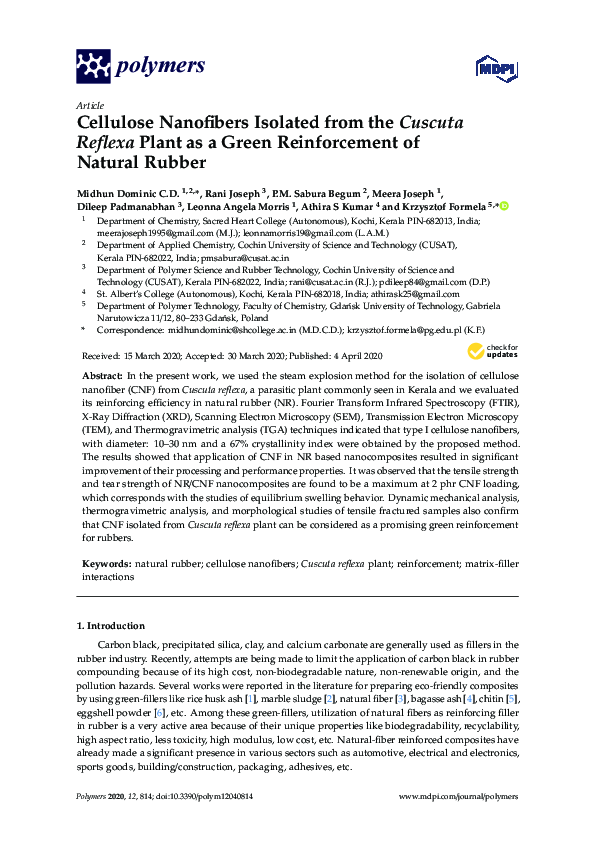 (PDF) Cellulose Nanofibers Isolated from the Cuscuta Reflexa Plant as a ...
