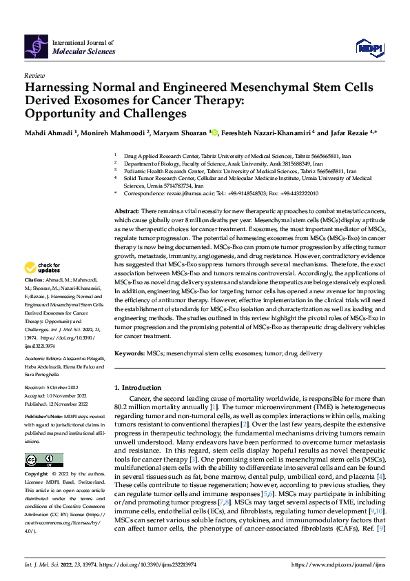 (PDF) Harnessing Normal and Engineered Mesenchymal Stem Cells Derived ...