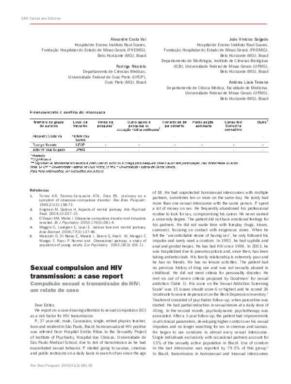 (PDF) Sexual compulsion and HIV transmission: a case report