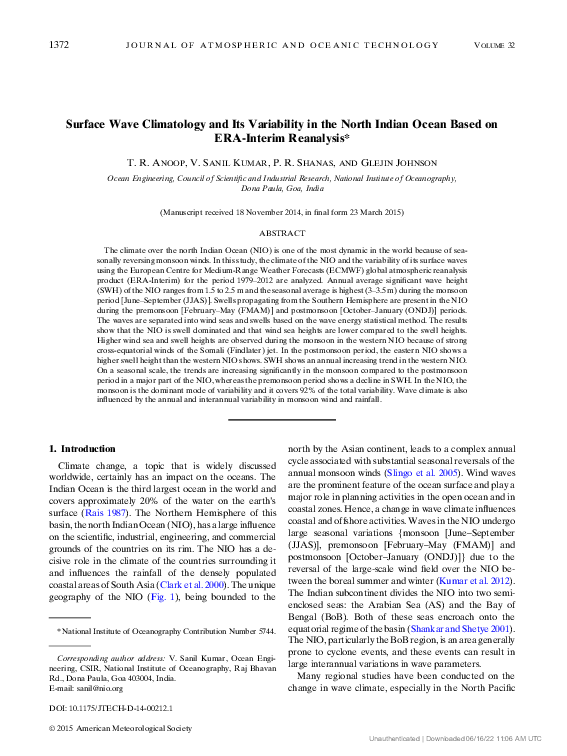 (PDF) Surface Wave Climatology and Its Variability in the North Indian ...