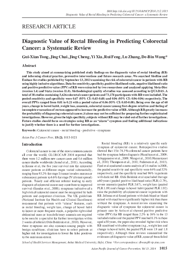 (PDF) Diagnostic Value of Rectal Bleeding in Predicting Colorectal ...