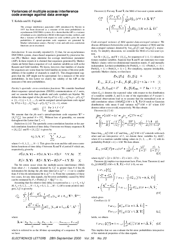 (PDF) Variances of multiple access interference code average against ...