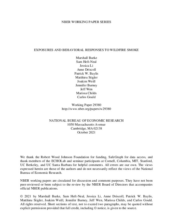(PDF) Nber Working Paper Series Exposures and Behavioral Responses to ...