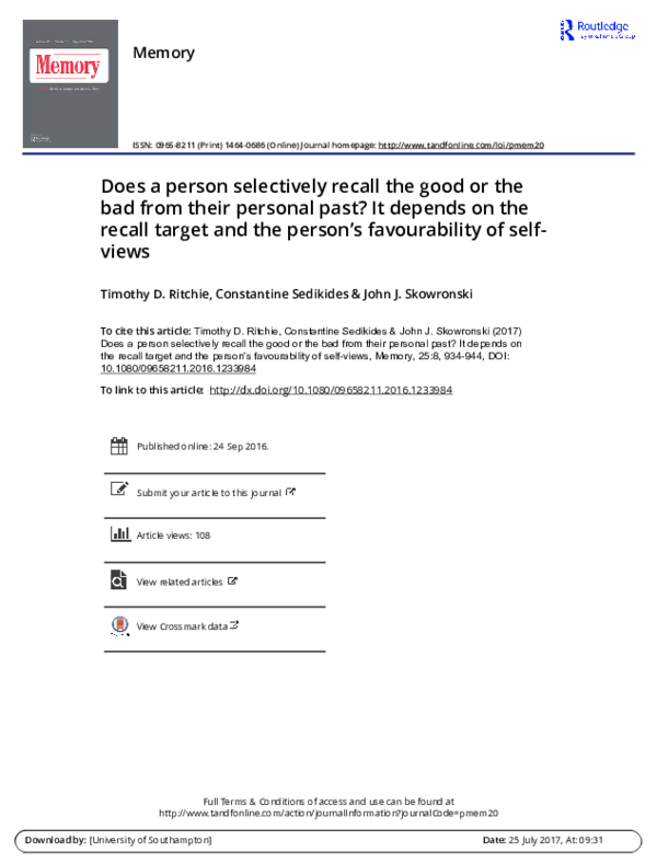 (PDF) Does a person selectively recall the good or the bad from their ...