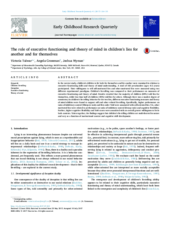 (PDF) The role of executive functioning and theory of mind in children ...