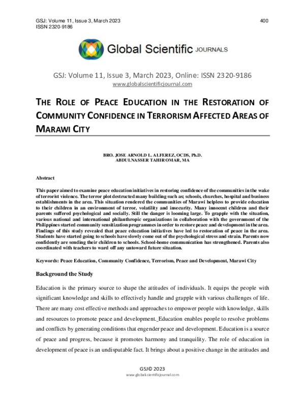 (PDF) THE ROLE OF PEACE EDUCATION IN THE RESTORATION OF COMMUNITY ...