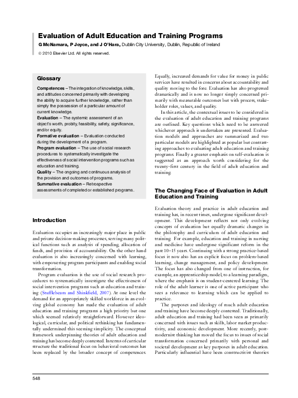 (PDF) Evaluation of adult education and training programs