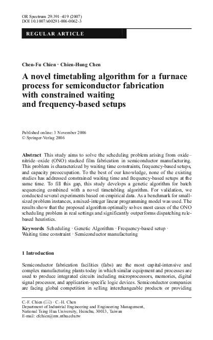 (PDF) A novel timetabling algorithm for a furnace process for ...