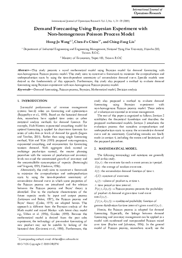 (PDF) Demand forecasting using Bayesian experiment with non-homogenous ...