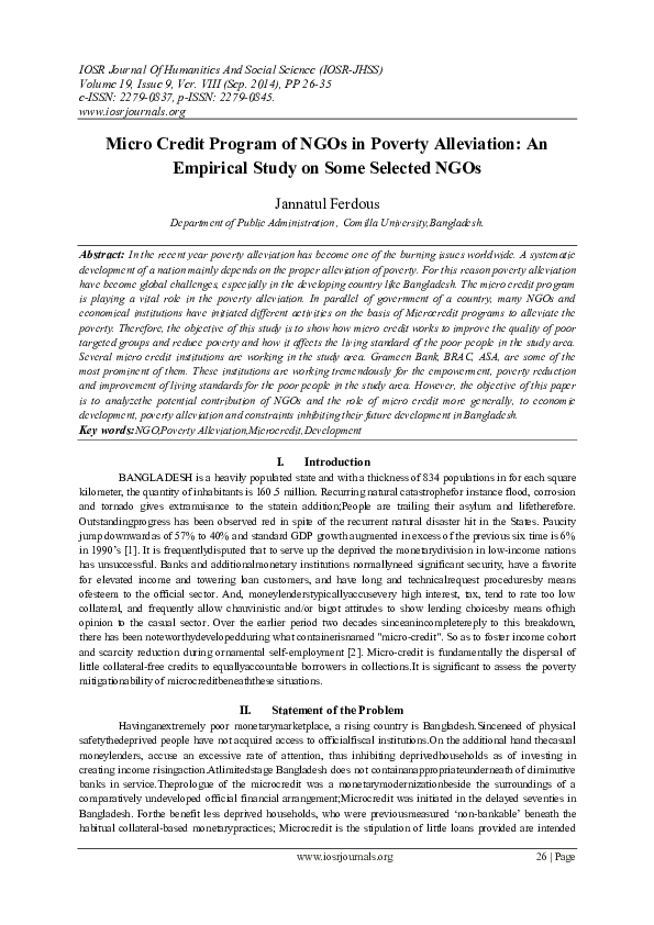(PDF) Micro Credit Program of NGOs in Poverty Alleviation: An Empirical ...