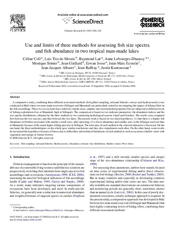 (PDF) Use and limits of three assessment methods of fish size spectra ...