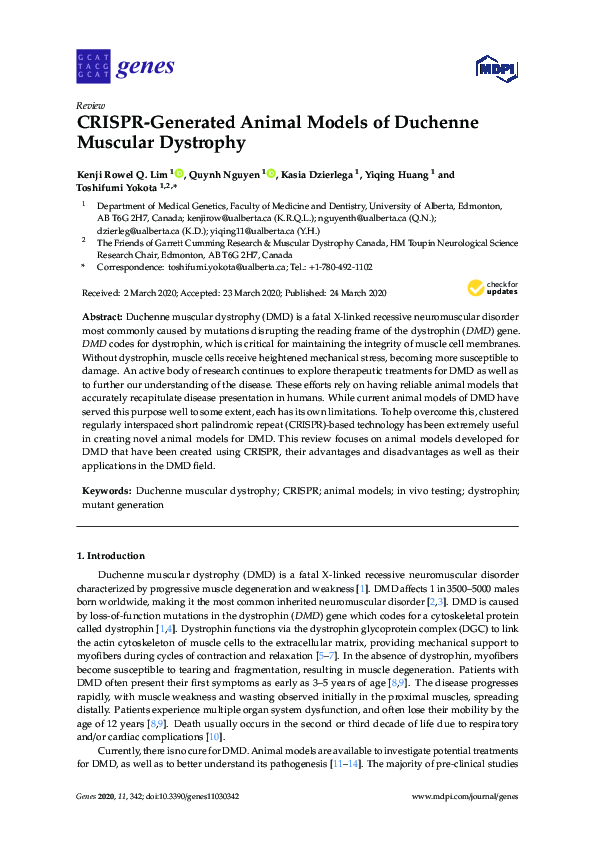 (PDF) CRISPR-Generated Animal Models of Duchenne Muscular Dystrophy