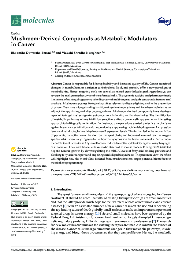(PDF) Mushroom-Derived Compounds as Metabolic Modulators in Cancer
