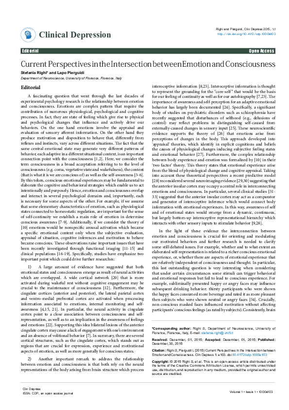 (PDF) Current Perspectives in the Intersection between Emotion and ...