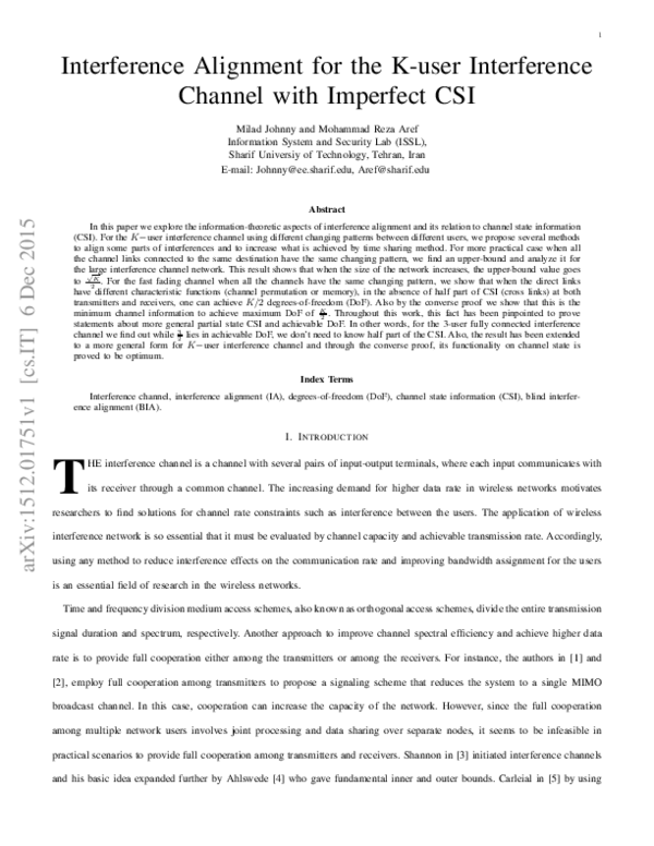 (PDF) Interference Alignment for the K-user Interference Channel with ...