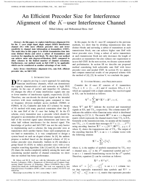 (PDF) An Efficient Precoder Size for Interference Alignment of the $K ...