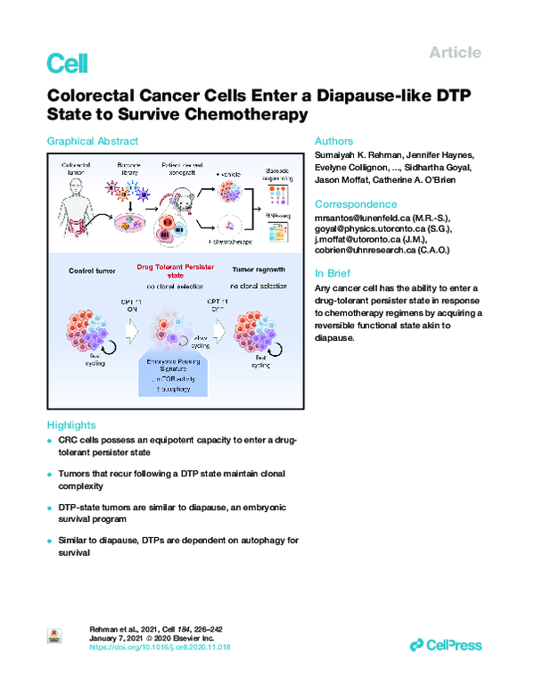 (PDF) Colorectal Cancer Cells Enter a Diapause-like DTP State to ...