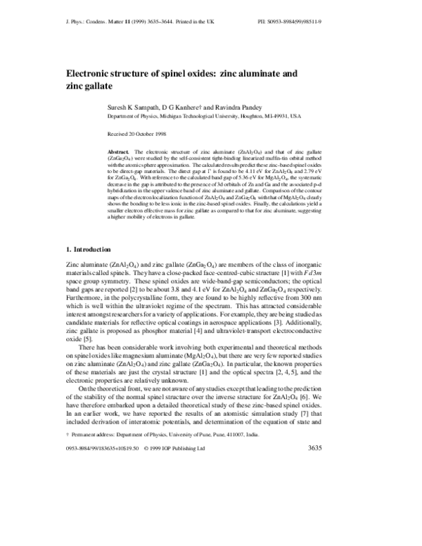 (PDF) Electronic structure of spinel oxides: zinc aluminate and zinc ...