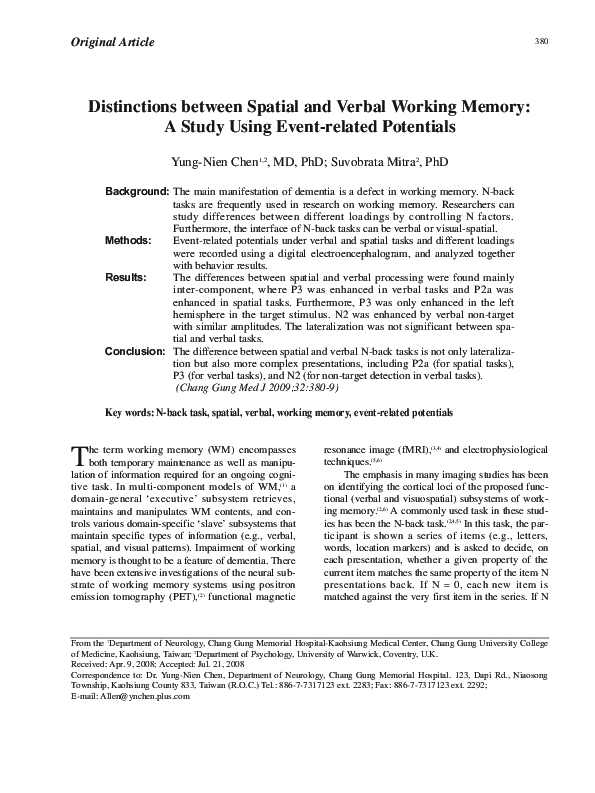(PDF) Distinctions between spatial and verbal working memory: a study ...