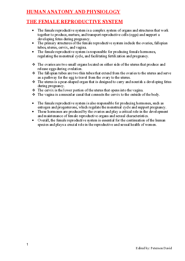 (PDF) FEMALE REPRODUCTIVE SYSTEM