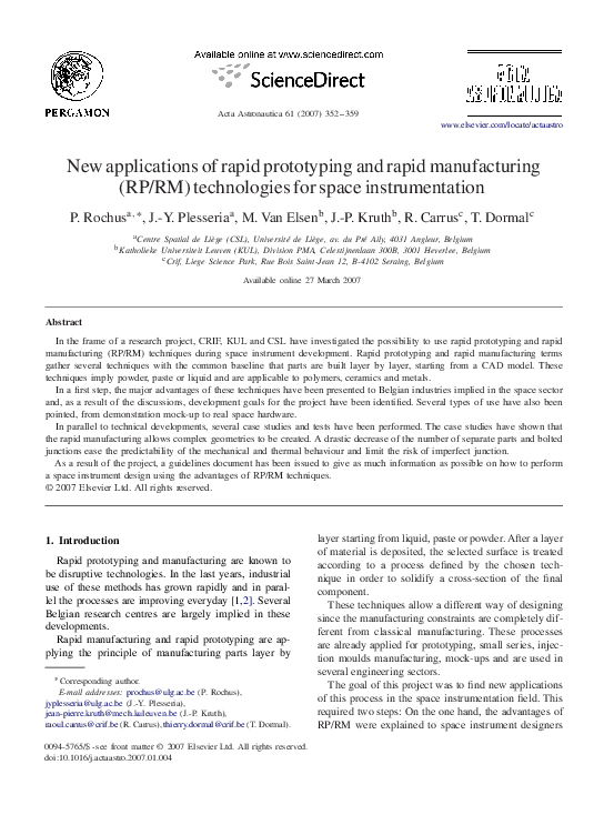 (PDF) New applications of rapid prototyping and rapid manufacturing (RP ...