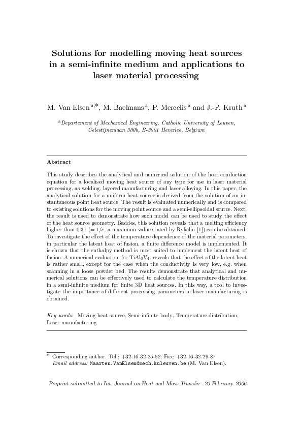 (PDF) Solutions for modelling moving heat sources in a semi-infinite ...