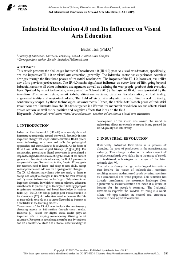 (PDF) Industrial Revolution 4.0 and Its Influence on Visual Arts Education