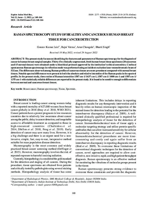 (PDF) Raman spectroscopy study of healthy and cancerous human breast ...