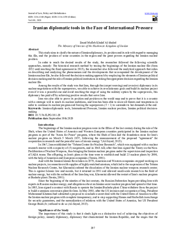(PDF) Iranian diplomatic tools in the Face of International Pressure