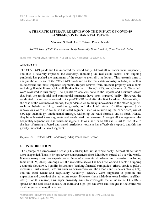 (PDF) A Thematic Literature Review on The Impact of Covid-19 Pandemic ...
