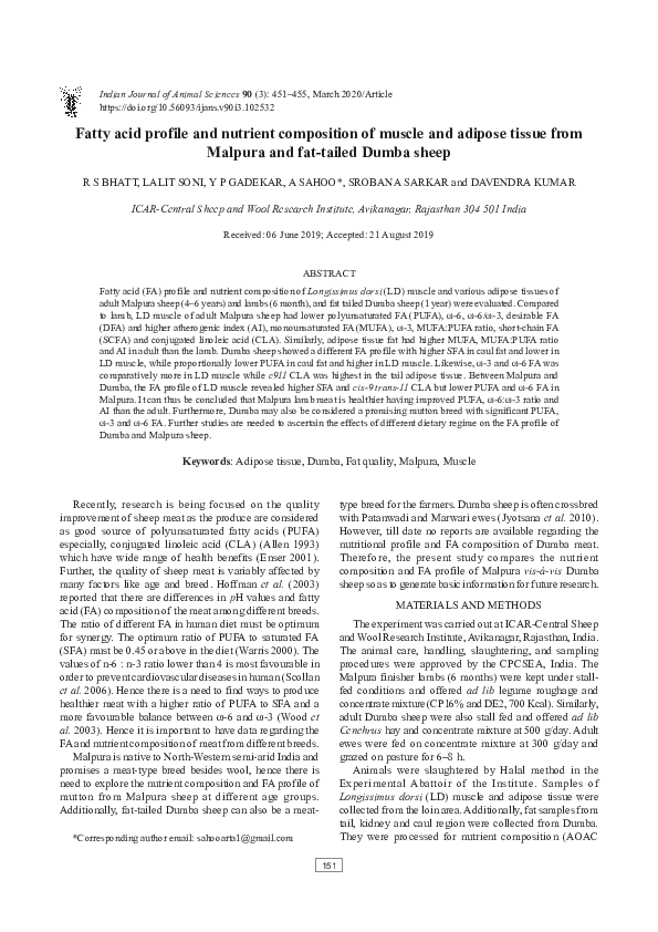 (PDF) Fatty acid profile and nutrient composition of muscle and adipose ... - Cricket Gut Loading For Improved Fatty Acid Profile