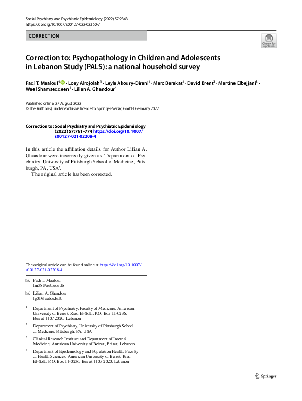 (PDF) Correction to: Psychopathology in Children and Adolescents in ...
