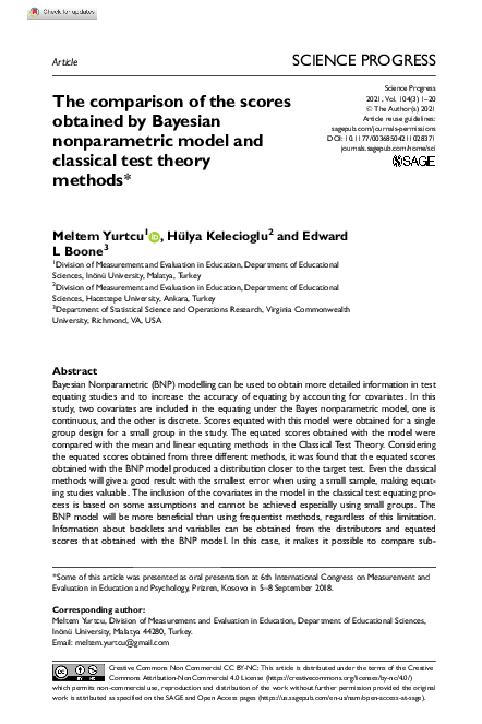 (PDF) The comparison of the scores obtained by Bayesian nonparametric ...
