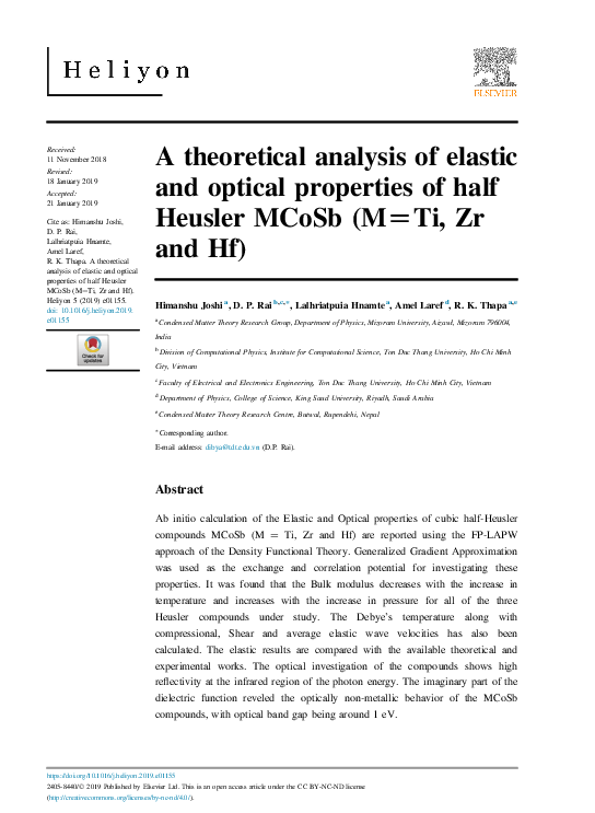(PDF) A theoretical analysis of elastic and optical properties of half ...